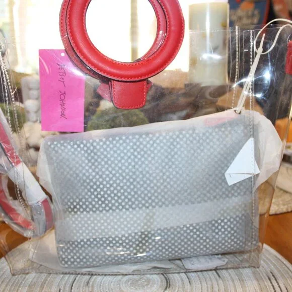 NWT Betsey Johnon Clear tote purse with polka dot pouch Retro /Pinup CUTE! Fun! - Picture 9 of 10